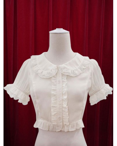 White Lolita Blouse Ruffles Cotton Blouse For Women