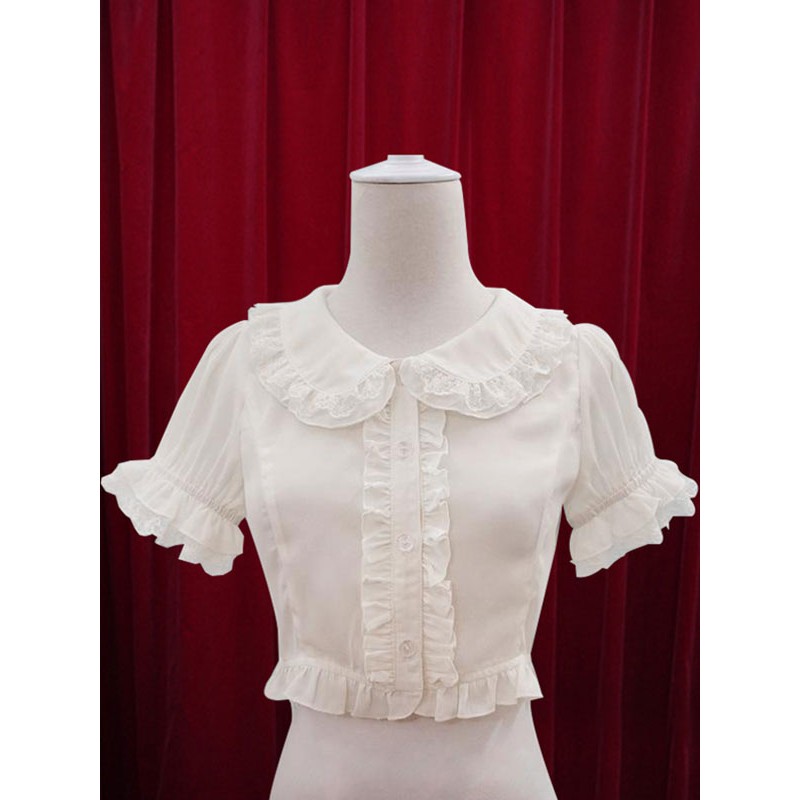 White Lolita Blouse Ruffles Cotton Blouse For Women