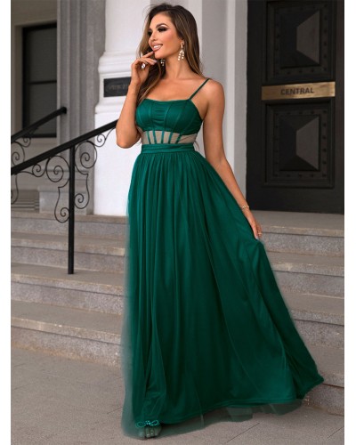 Dresses Dark Green Straps Neck Cut Out Sleeveless Semi Formal Dress Maxi Party