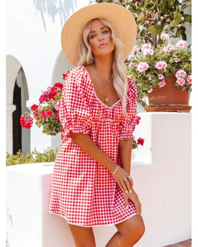 Summer Dress Sweetheart Neck Two-Tone Cut Out Layered Red Medium Beach Dress Bodycon Resort Wear