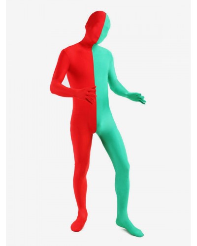 Unisex Red And Green Two Tone Zentai Suit Full Body Lycra Spandex Bodysuit