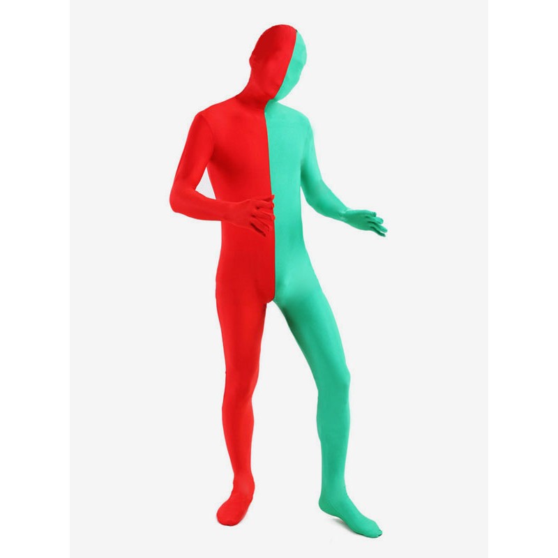 Unisex Red And Green Two Tone Zentai Suit Full Body Lycra Spandex Bodysuit