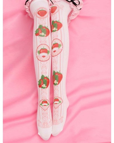 Sweet Lolita Stockings Pink Printed Lolita Knee High Socks