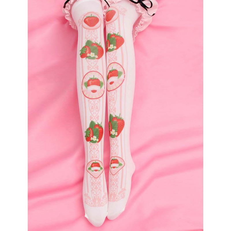 Sweet Lolita Stockings Pink Printed Lolita Knee High Socks