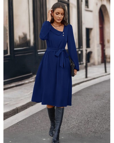 Women Midi Dress Asymmetrical Neck Long Sleeves Early Dresses Casual Daily Casual Office  Career