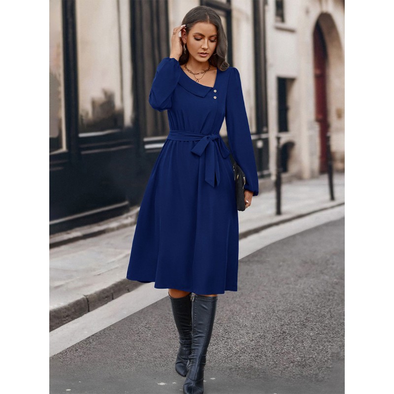 Women Midi Dress Asymmetrical Neck Long Sleeves Early Dresses Casual Daily Casual Office  Career