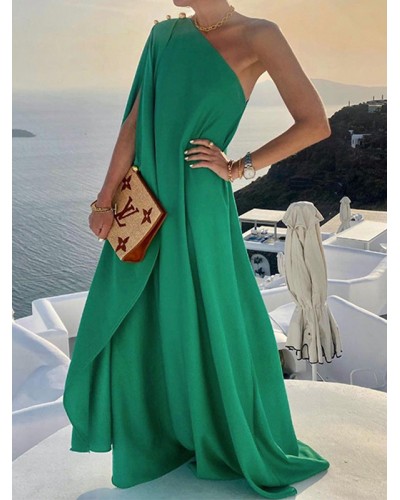 Asymmetrical Neck Dress Sleeveless Long Dress Maxi Beach Resort Wear