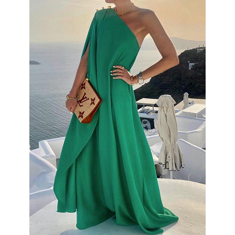 Asymmetrical Neck Dress Sleeveless Long Dress Maxi Beach Resort Wear