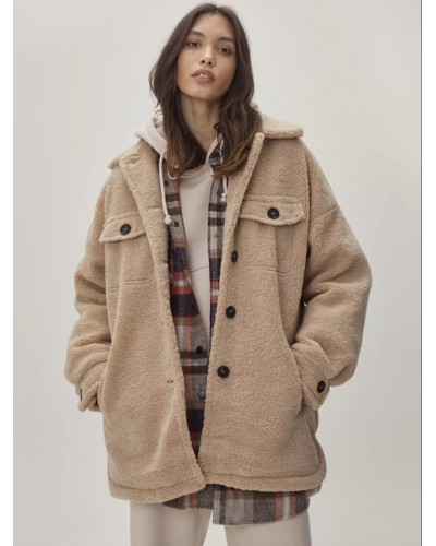 Women Faux Shearling Shacket Spring Outerwear 2023 Classic  Traditional Casual Fall Winter Street Wear Night Out Indoor Field