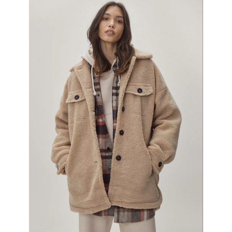 Women Faux Shearling Shacket Spring Outerwear 2023 Classic  Traditional Casual Fall Winter Street Wear Night Out Indoor Field