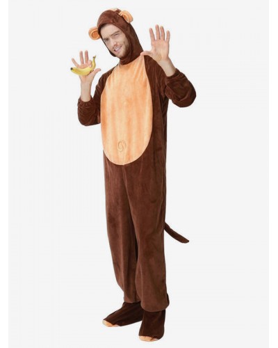 Halloween Costumes Men's Animal Costumes Deep Brown Monkey Winter Sleepwear Animal Costume Halloween Onesie Pajamas