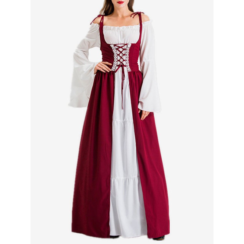 Women Medieval Dress Renaissance Gown Lace Up Vintage Costume Retro Middle Ages