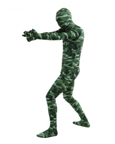 Unisex Morph Suit Dark Green Camouflage Lycra Spandex Zentai Suit Full Body Suit