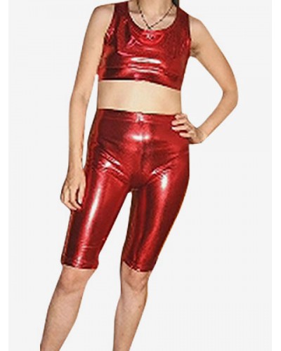 Red Sleeveless Shiny Metallic Suit