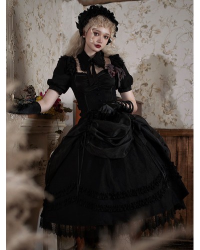 Lolita Skirt Black Bows Ruffles Lolita Skirts Steampunk Gothic Spring Summer Fall Winter