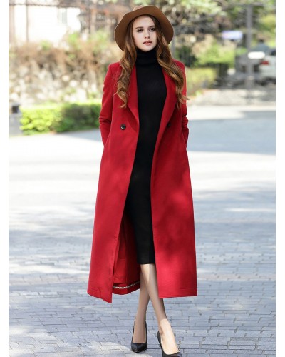 Woman Wrap Coat Turndown Collar Sash Winter Woolen Outerwear 2023 Classic  Traditional Casual