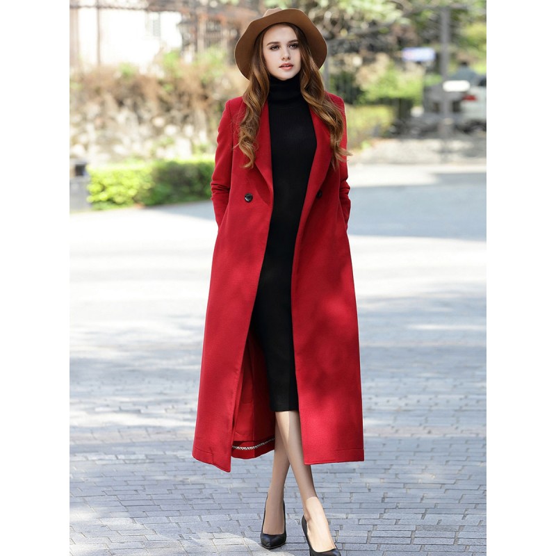 Woman Wrap Coat Turndown Collar Sash Winter Woolen Outerwear 2023 Classic  Traditional Casual