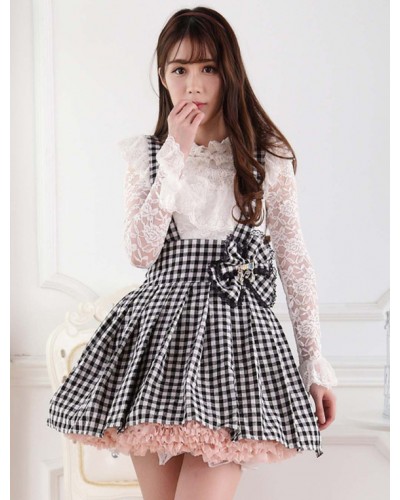 Lolita Dress SK Check Bow Lolita Suspender Skirt Sweet Spring Daily Casual