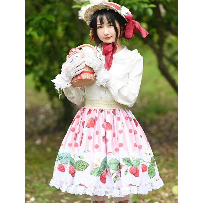 Lolita Overskirt Fruit Pattern Pink Lace Daily Casual Tea Party Lolita Skirts Sweet Spring Summer Fall Winter