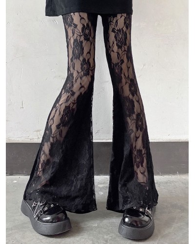 Lolita Pant Black Lace Flared Lolita Trousers Gothic