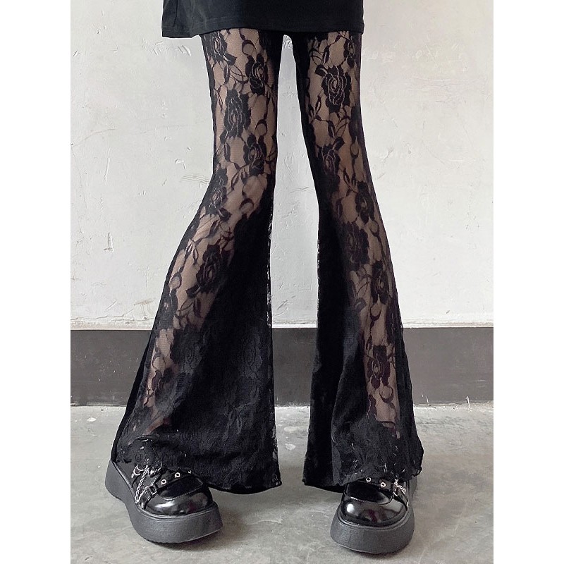 Lolita Pant Black Lace Flared Lolita Trousers Gothic