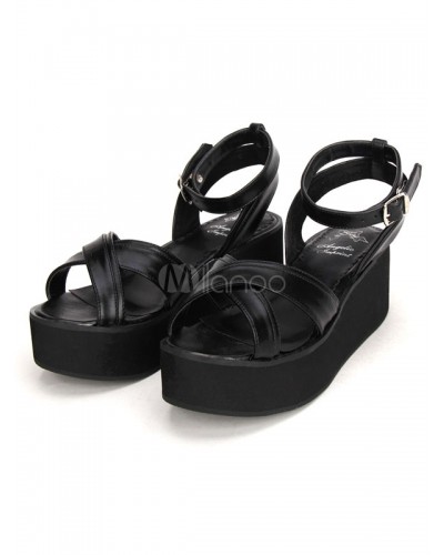 Black Punk Lolita Platform Sandals Ankle Strap Lovely Halloween