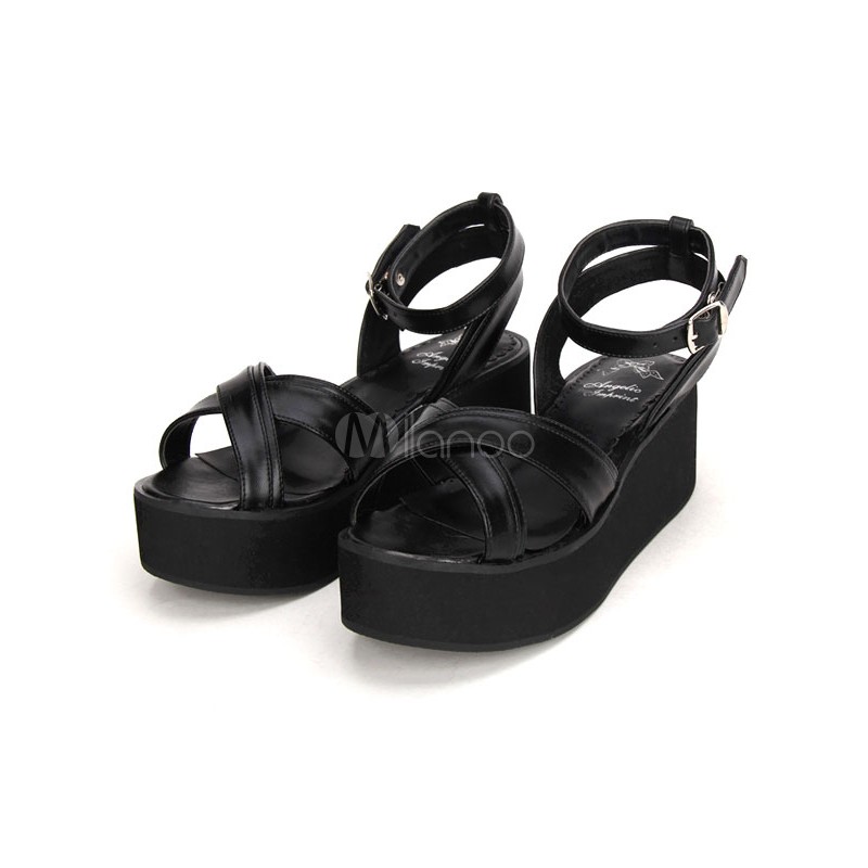 Black Punk Lolita Platform Sandals Ankle Strap Lovely Halloween