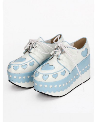 Lolita Platform Shoes Hearts High Platform Lolita Deck Shoes With Laciness