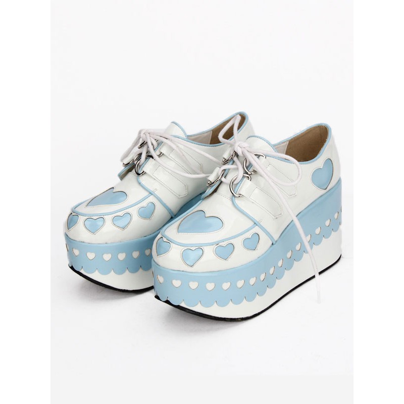 Lolita Platform Shoes Hearts High Platform Lolita Deck Shoes With Laciness