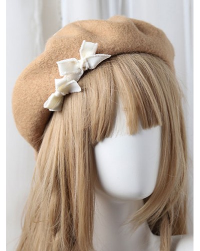 Sweet Lolita Hat Bow Pom Pom Wool Lolita Beret