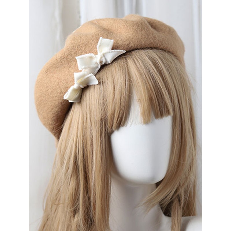 Sweet Lolita Hat Bow Pom Pom Wool Lolita Beret