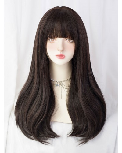 Lolita Wigs Brownish Black Long Heat-resistant Fiber Tousled Lolita Accessories Sweet Daily Casual Tea Party