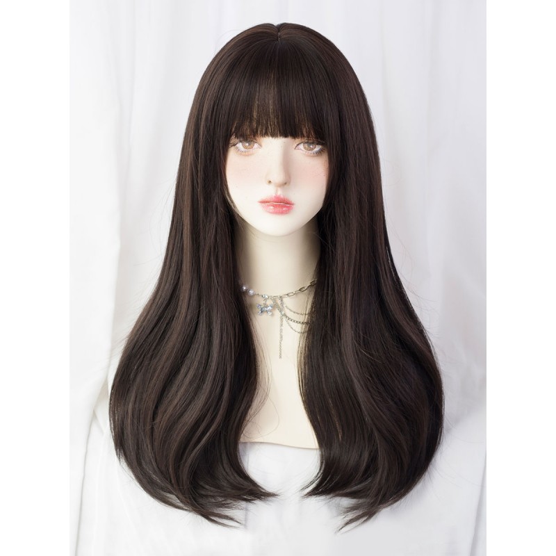 Lolita Wigs Brownish Black Long Heat-resistant Fiber Tousled Lolita Accessories Sweet Daily Casual Tea Party