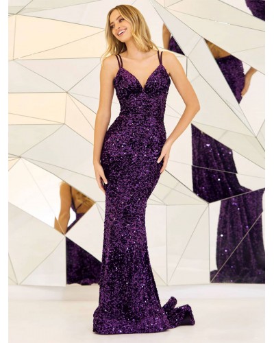 Dresses Purple V-Neck Lace Up Sleeveless Backless Semi Formal Dress Classic  Traditional Sexy Party Performance