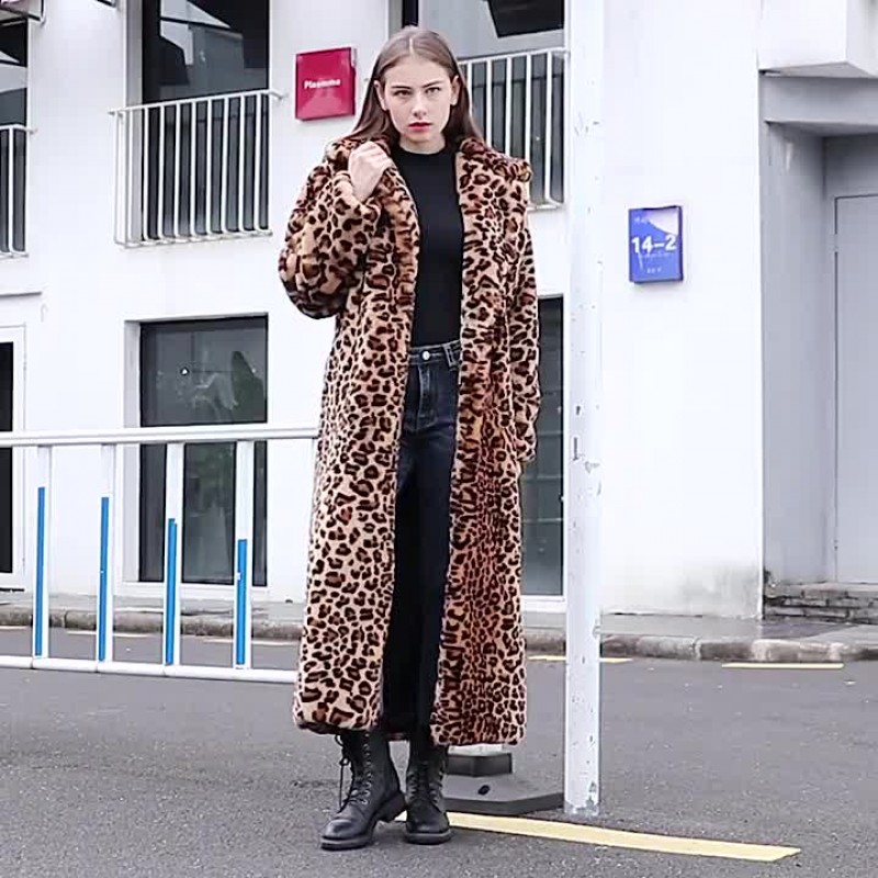 Faux Fur Long Coats Leopard Winter Outerwear For Women 2023 Classic  Traditional Casual Street Wear Field