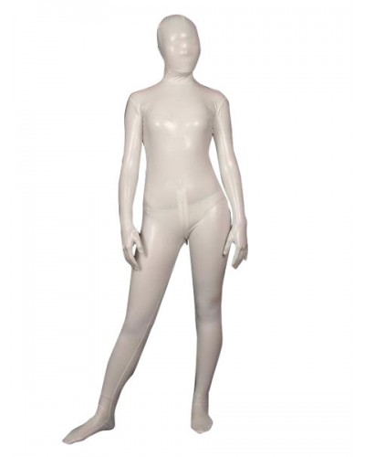 Unisex Morph Suit White Shiny Metallic Fabric Zentai Suit Full Body Suit Solid