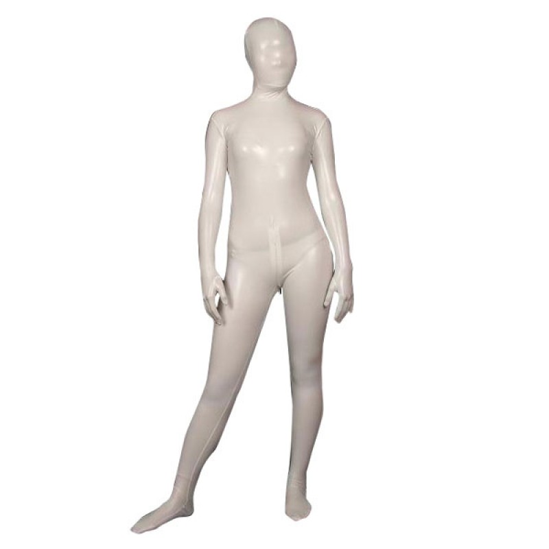 Unisex Morph Suit White Shiny Metallic Fabric Zentai Suit Full Body Suit Solid