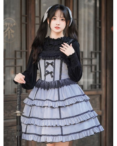 Gothic Lolita Dresses Ruffles Lace Blue Gray Blue Gray