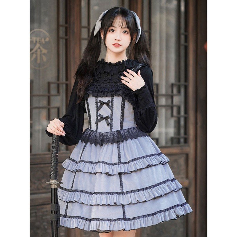 Gothic Lolita Dresses Ruffles Lace Blue Gray Blue Gray