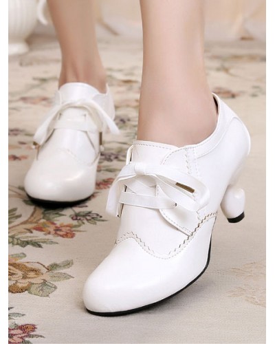 Classic Lolita Footwear Roudn Toe Lace Up White Lolita Shoes