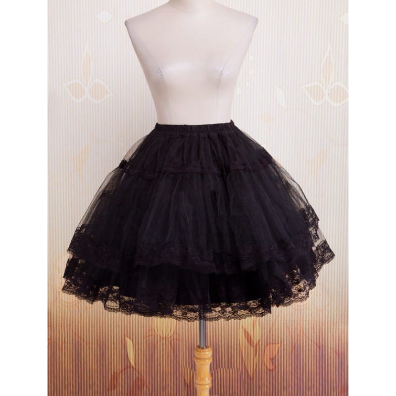 Bell Shape Black Organza Lolita Petticoat Lace Trim