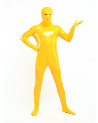 Unisex Morph Suit Yellow Open Mouth And Eyes Designed PVC BodySuit Clothes Costumes Solid