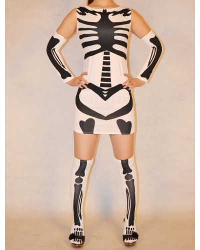 White Human Skeleton Lycra Spandex Women's Catsuit