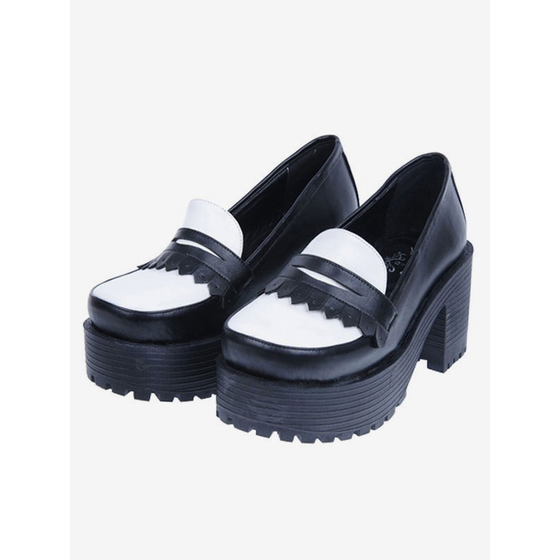 Classic Lolita Footwear Square Toe Slip On Platform Chunky Heel Lolita Shoes