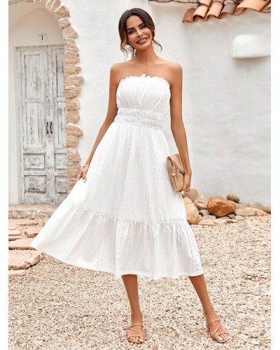 Women Casual Strapless Sleeveless Midi Dress Sweet Summer