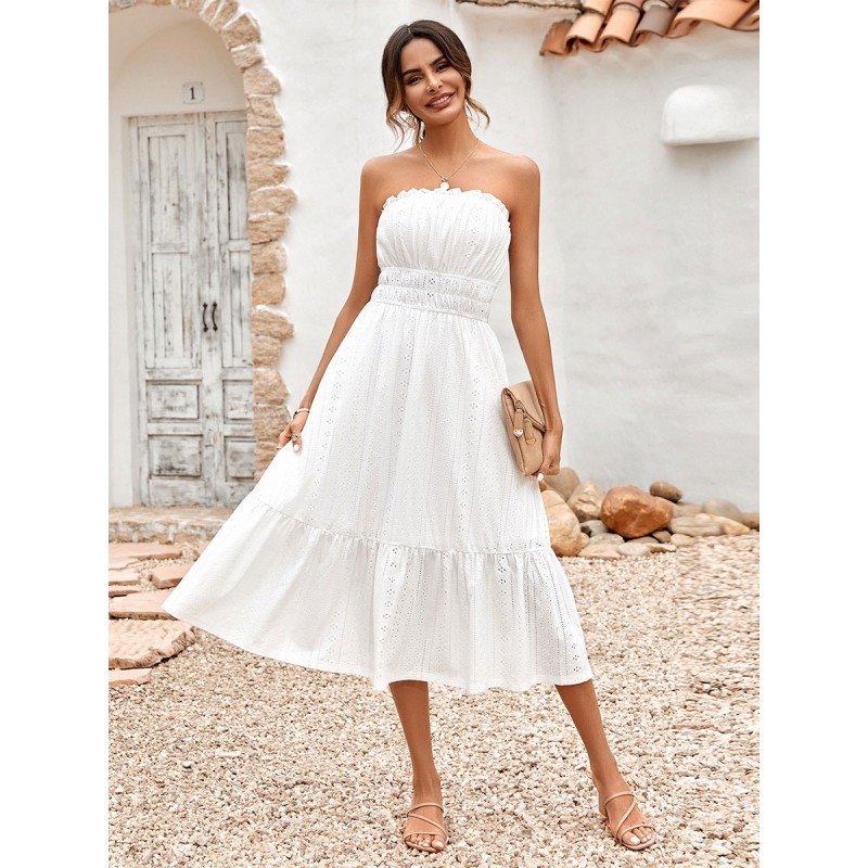 Women Casual Strapless Sleeveless Midi Dress Sweet Summer