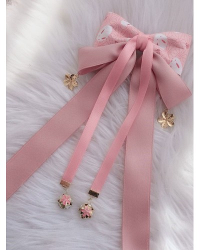 Wa Lolita Headdress Pink Linen Cotton Blend Bows Flowers Sakura Pattern Bow Headwear Lolita Hair Accessories Hair Clips Kimono Daily Casual