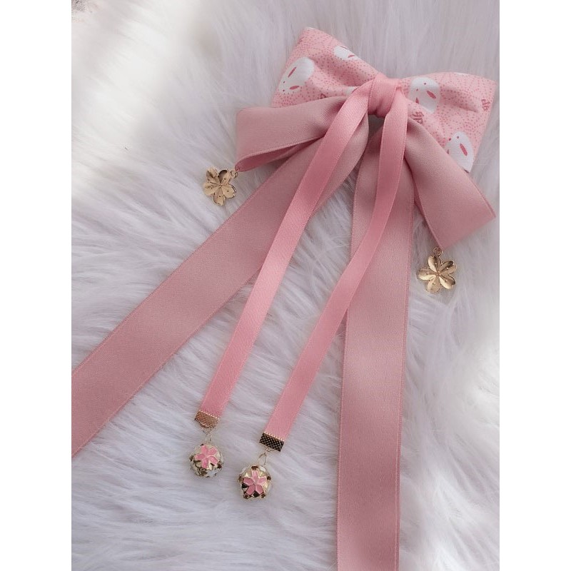 Wa Lolita Headdress Pink Linen Cotton Blend Bows Flowers Sakura Pattern Bow Headwear Lolita Hair Accessories Hair Clips Kimono Daily Casual