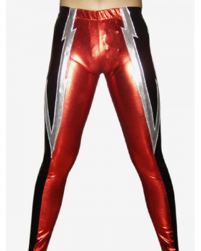 Black Red Silver Pattern Shiny Metallic Pants