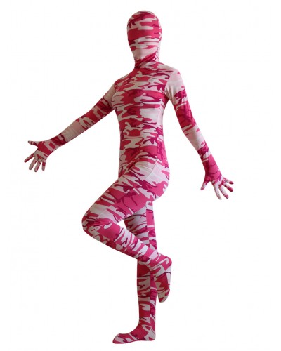 Women Pink Camouflage Zentai Suit Full Body Lycra Spandex Bodysuit For Leotard